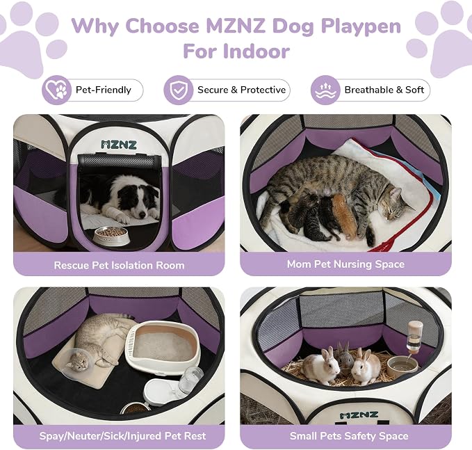 Dog Cat Small Animal Puppy Playpen Crate, Large, Purple | Portable Pop Up Pet Cage Enclosure Tent Kennel Indoor Outdoor with Carrying Case, No Assembly, Camping Use