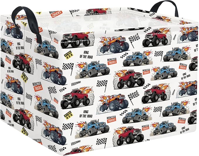 Rectangular Baby Kids Storage Basket for Home Kitchen Girls Cute Toy Storage Bin Organizer Shelf Book Room Decor(Racing Truck)