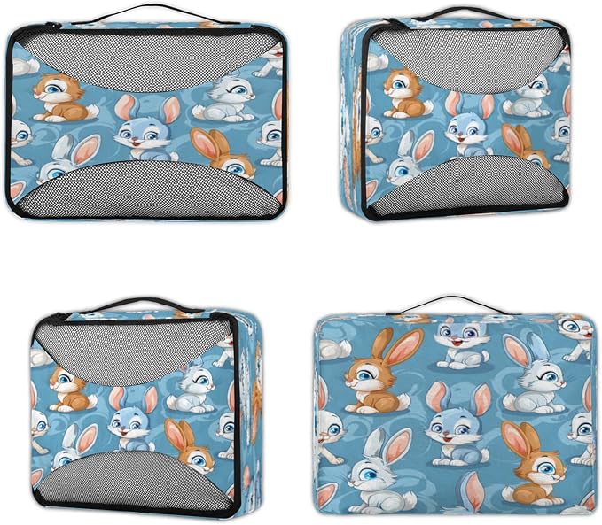 Packing Cubes for Travel, Animals Rabbits Travel Luggage Packing Organizers for Women Men, Large Custom Toiletries Bag for Cosmetics Toiletries, Cartoon Rabbits