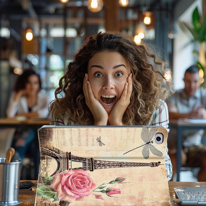 for Microsoft Surface Go 4/3/2/1-10.5" 2021 Tablet Case,Auto Wake/Sleep,Adjustable Stand Protective Cover - French Vintage Tower Rose