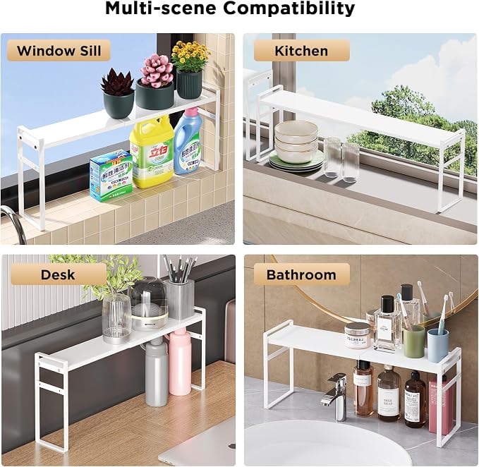 Expandable Medicine Cabinet Organizer, White | Heavy-Duty, Metal, Adjustable Shelf Trays, For Bathroom, Kitchen, Narrow Spaces, Space-Saving Storage Solution
