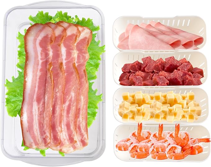 2Pack Poratble Bacon Storage Container for Fridge Divided Snackle Box Charcuterie Container 4 Compartment Serving Veggie Tray with Lid Portable Travel Fruit Caddy for Cheese,Candy,Nuts,Salad