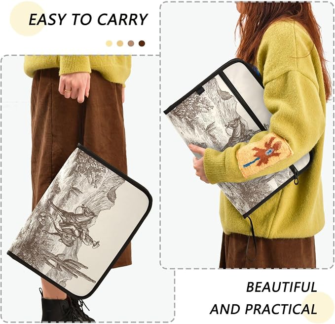 Cowboy Riding in Desert Expanding File Folder with Sticky Labels, 13 Pockets Accordion File Folder Document Organizer Expandable Zip File Folder with Zipper Closure