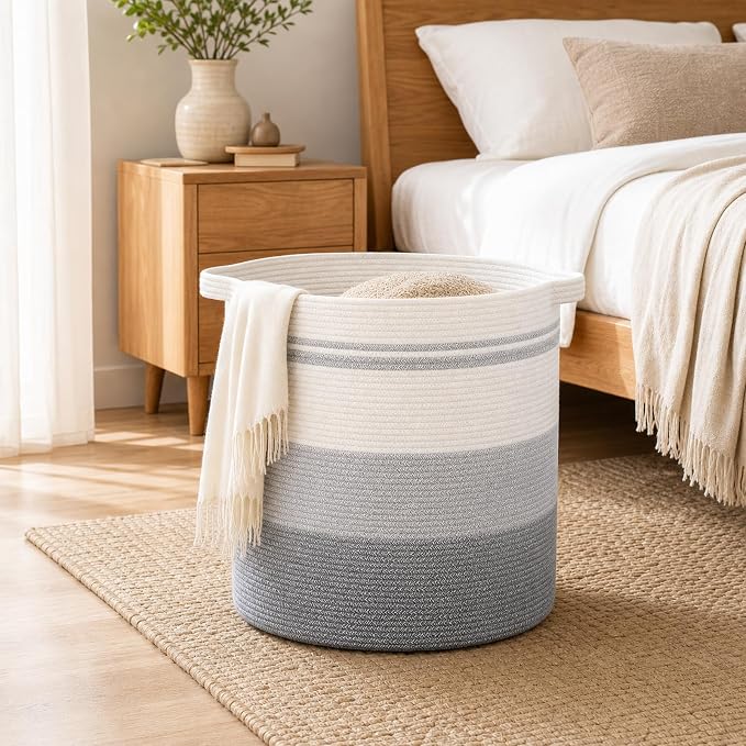 OIAHOMY 60L Laundry Basket Laundry Hamper Nursery Hamper Gradient Gray | Tall Dirty Clothes Hamper with Handle,Blanket Basket,Decorative Basket for Living Room,Storage Basket,Toy Storage