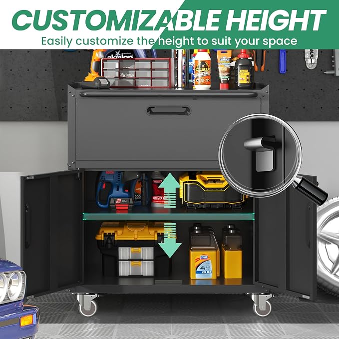 Garage Cabinet System | Heavy Duty Steel All-in-One Modular Garage Cabinet Set for Ultimate Workshop Organization | Easy Assembly Garage Storage Cabinets & Tool Bench