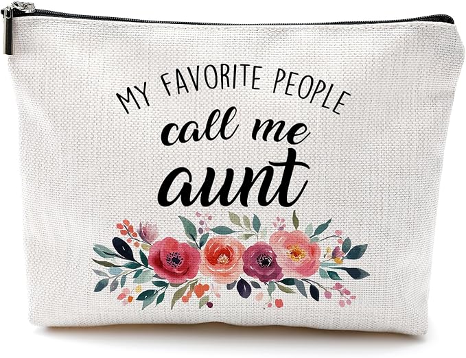DILSJ Aunt Gifts Makeup Bag, Best Auntie Gifts For Christmas From Nephew Niece Bags For Women, My Favorite People Call Me Aunt Zipper Makeup Pouch Travel Organizer Toiletry Bags & Cases