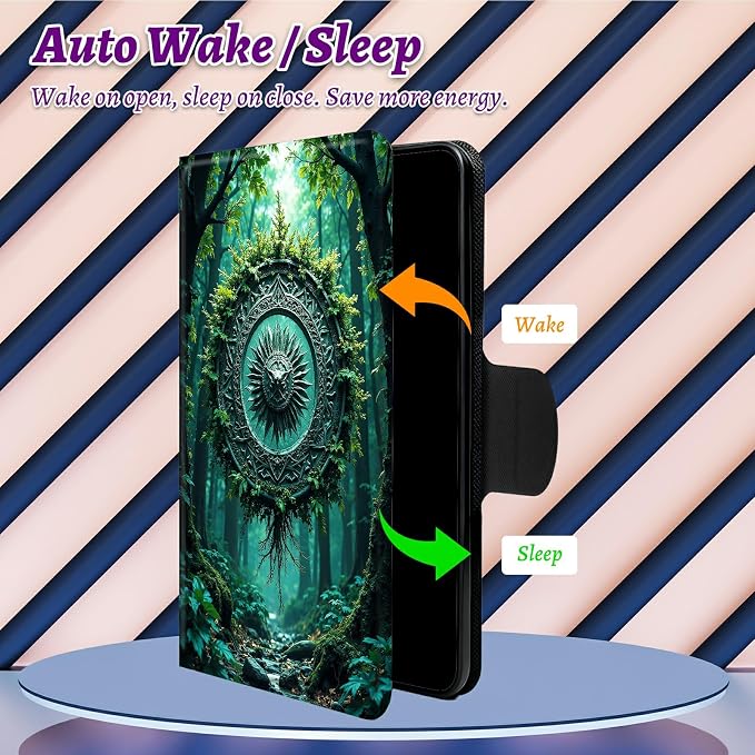 Rotating Handle Case for Samsung Galaxy Tab A11 Plus 2026/A9 Plus 11" 2024, 360 Degree Swivel Kickstand with Magnetic Closure Shockproof Leather Cover for Women Men, Forest Wind Chime