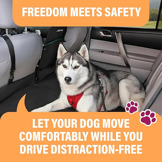 Blue Car Seat Belt for Dogs, Attaches to Harness & Collar, Adjustable 18" - 24" Travel Restraint System Fits Small - Large Pups for Safety & Comfort, Essential Pet Supplies & Accessories