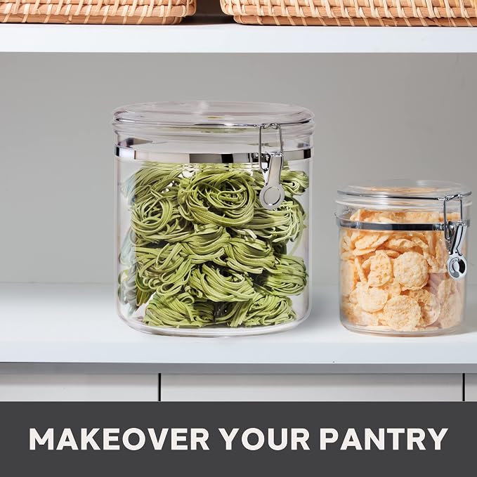 Oggi Jumbo Clear Canister with Clamp Lid, 150 oz - Airtight Food Storage Container, for Kitchen & Pantry Storage of Bulk, Dry Foods Including Pasta, Flour, Sugar, Coffee, Rice, Tea, Spices & Herbs
