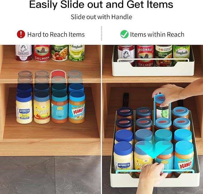 iSPECLE Cabinet Drawer Slide Out - Peel and Stick Pull Out Drawer for 13" Wide Cabinet and Above, No Screw Adhesive Cabinet Drawer Easily Slide to Get Item Without Digging, Avoid Item Fall Out, Black