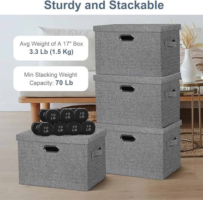 Storage Bins with Lids Fabric Closet Organizers Cubes Office Organization | 36 Quart 3 Pack Black and White Mix Collapsible Stackable Linen Fabric 4 Handles Bedroom Closet Cabinet Under Bed Clothes Toy