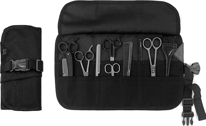 Under NY Sky Scissors Roll Up Case For Salon Hair Cutting Shears, Black | Professional Oxford Canvas Pouch Case, Portable Storage Organizer for Salon Tools, Hair Stylists, Barbers & Hairdressers