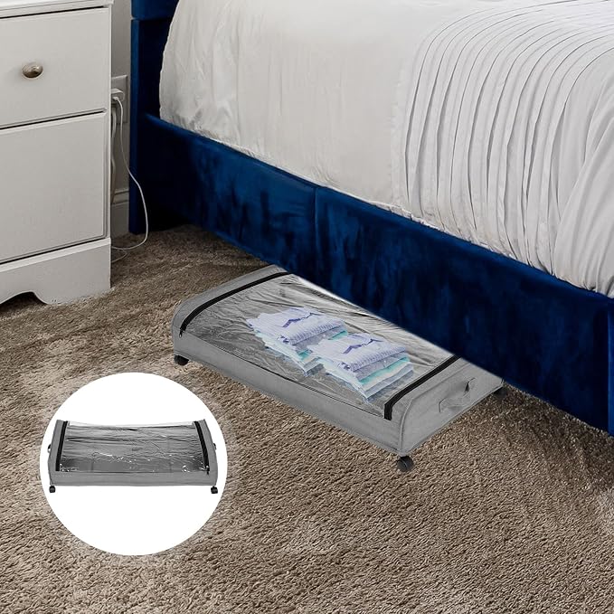 Gatuida Bed Storage Drawers with Wheels Rolling Clothes Shoe Organizer Cart with Lid Grey Metal Frame Storage Rack for Bedroom Pet Books
