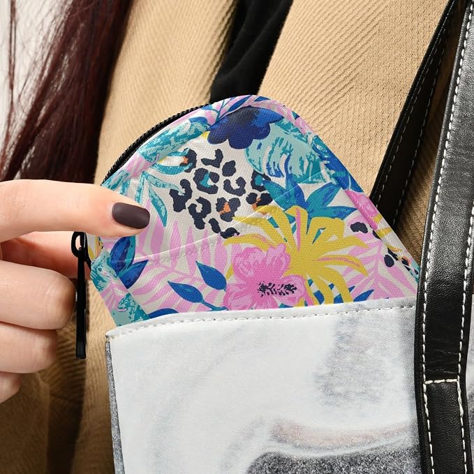 Pill Organizer Leopard Spots Palm Leaves Pill Box 7 Day Pill Case Bag Travel Pill Organizer Bag with Zipper Portable Weekly Case Compact Size for Vitamin Supplement Holder