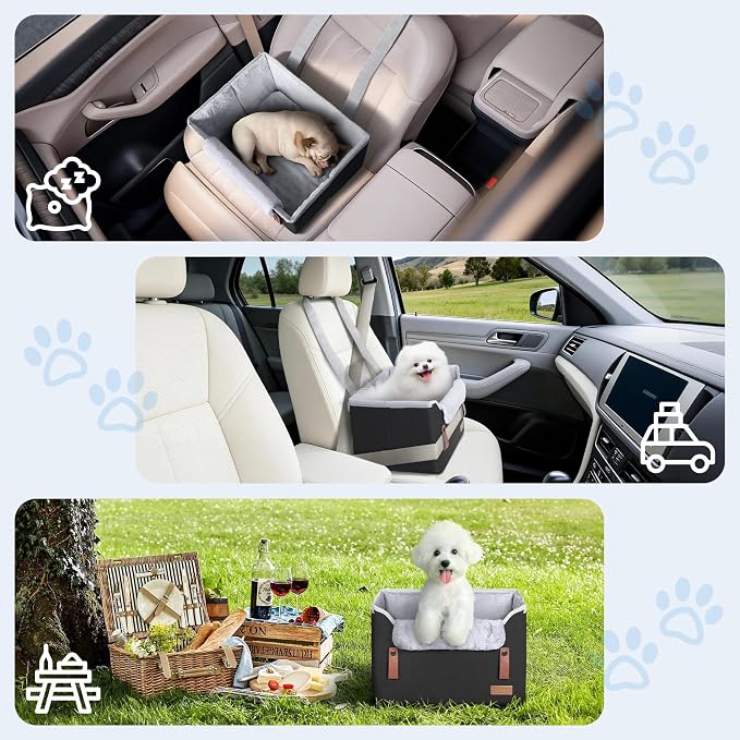 Akinerri Dog Car Seat for Small Dogs, Puppy Seat with Memory Foam Cushion and Safety Buckles, Pet Booster Car Seats for Front and Back Seat, Black