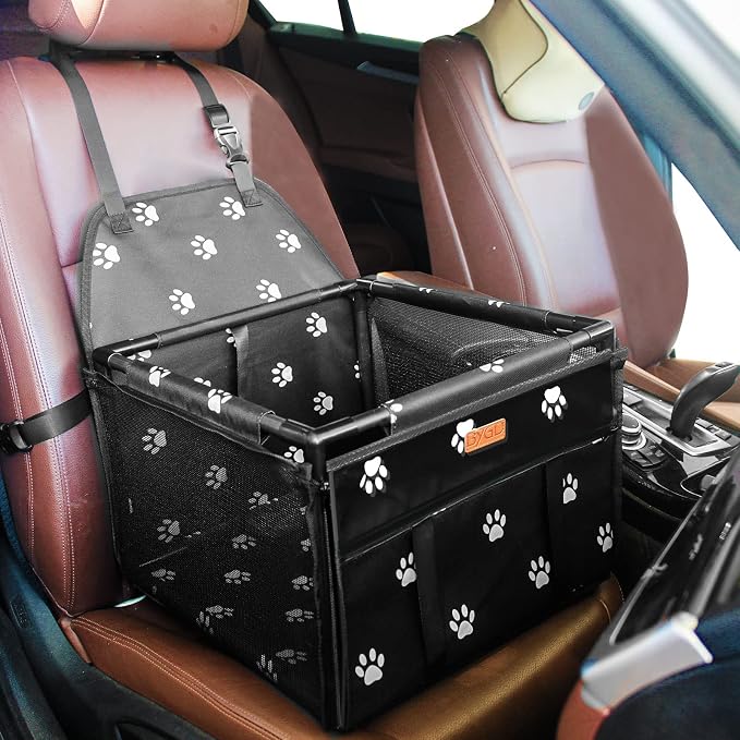 BYGD Pet Dog Booster Seat, Stable Suitable for Small and Medium Pets | Small Dog Car Seat,with 12 PVC Upgraded Support Tubes and Clip-On Safety Leash, Breathable, Foldable Pet Car Portable Basket