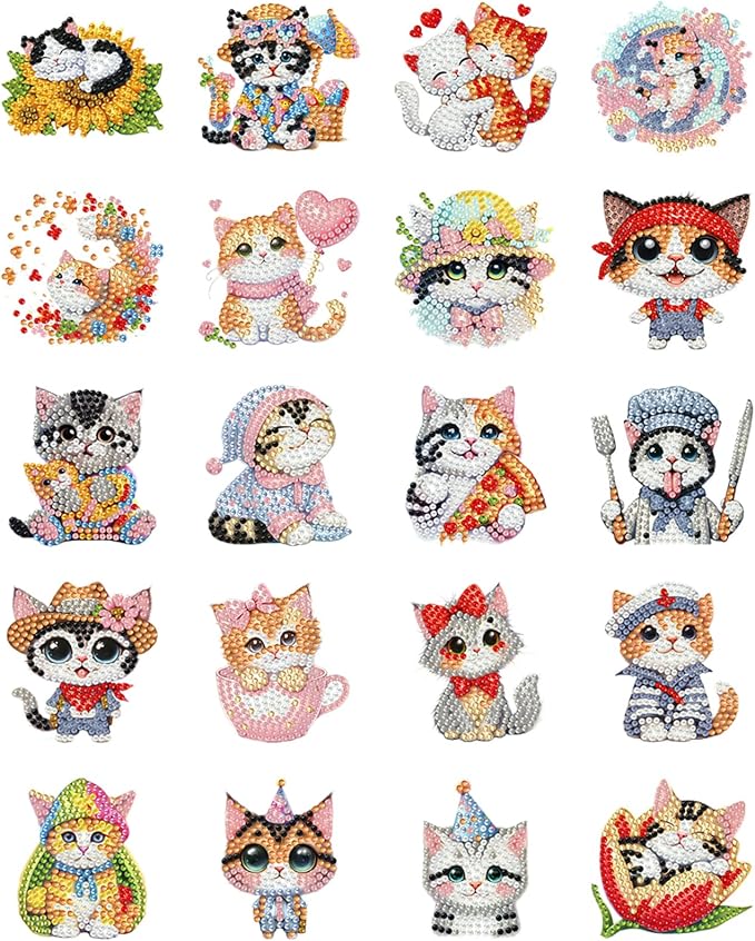 20pcs Cat 2D/Flat Acrylic DIY Diamond Painting Magnets Food DIY Art Fridge | Fridge Magnets 20 Pieces Diamond Painting Kit 2D Acrylic PET Magnetic Food Series DIY Art Home Car Decor Beginners Gift