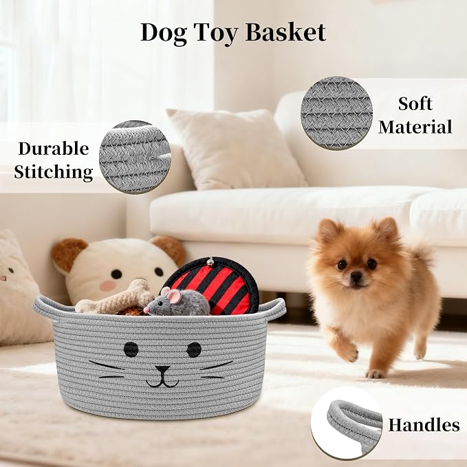 Large Cat Toy Basket, Gift Baskets Empty for Baby Shower,13" x 6" | Boo basket Cute Woven Rope Storage Basket for Home Decor, Baby Baskets for Nursery, Cat Pet toy box, Grey
