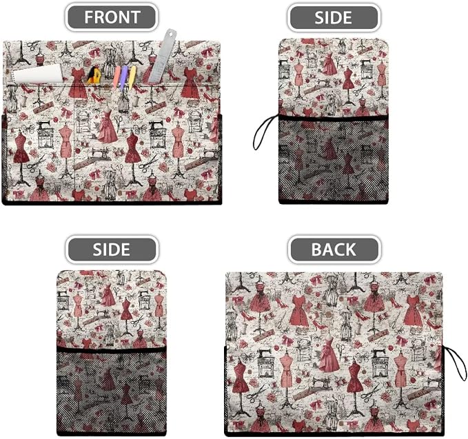 Retro Sewing Elements Sewing Machine Cover with Storage Pocket, 17.7 x 8.6 x 12.6 inches, Heavy-Duty Water-Resistant Fabric, Dust & Pet Hair Protection, Fits Brother, Singer, Janome