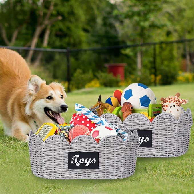 Dog Toy Storage Bin Large Cotton Rope Basket for Dog Toys,2Pack Pet Toy Basket with Handles, Decorative Toys Box Storage Organizer, Pet Toy Organizer for Home and Living Room Organization