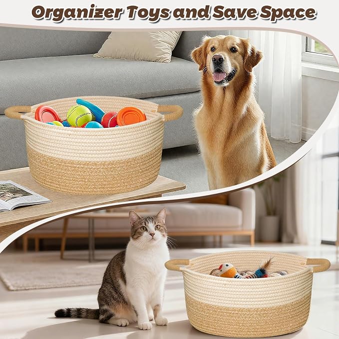 Woven Basket for Toys, Blankets & Gifts Empty ,Cotton Rope Storage Basket with Reinforced Handles for Nursery,Livingroom,Bedroom,Bathroom & Home Decor,19.69" x 11.42" x 7.48" (M)