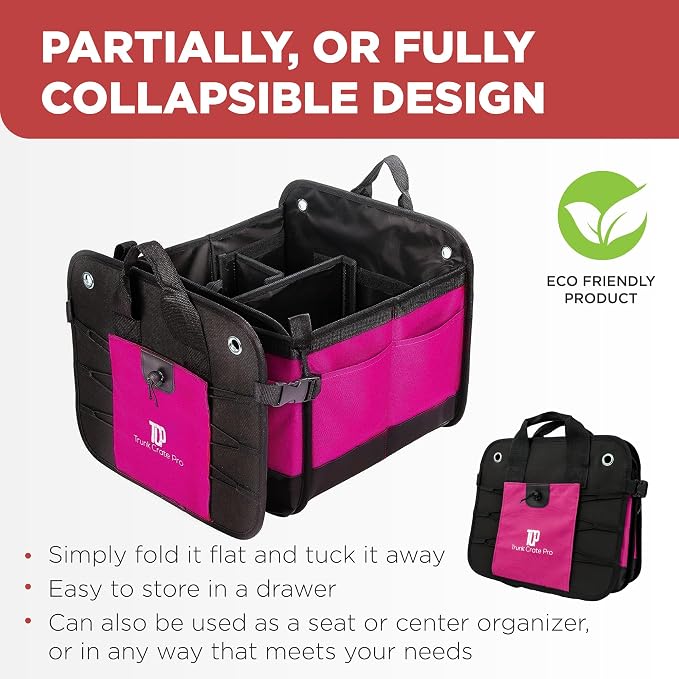 Pink Car Trunk Organizer for Women, SUV & Jeep Cargo Storage, Large | Fits Cars, SUVs & Trucks Great Gift for Car Owners Keeps Your Car Organized Easy Grocery Storage Space-Saving Portable
