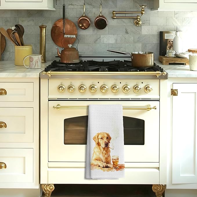 Funny Golden Retriever Kitchen Towels Decorative, Golden Retriever Lover Gifts Hand Tea Towels for Kitchen Bar Cart, Dog Lovers Gifts for Men Dish Towel Dishcloth, 16x24 Inch