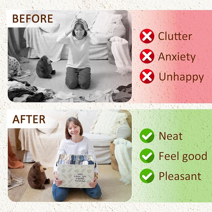 You Can Do Hard Things Inspirational Foldable Storage Bins Box with Handles, Green Leaves Decorative Storage Boxes Baskets Organizer for Home Office, Motivational Gifts for Women Men