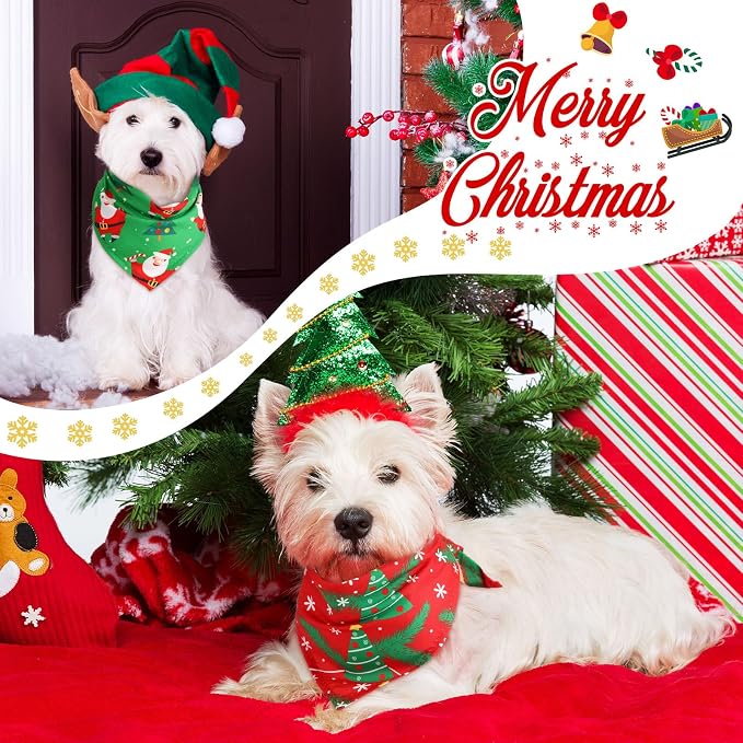 Abbylike 50 Pcs Christmas Dog Bandanas Bulk, Snowman Reindeer Santa