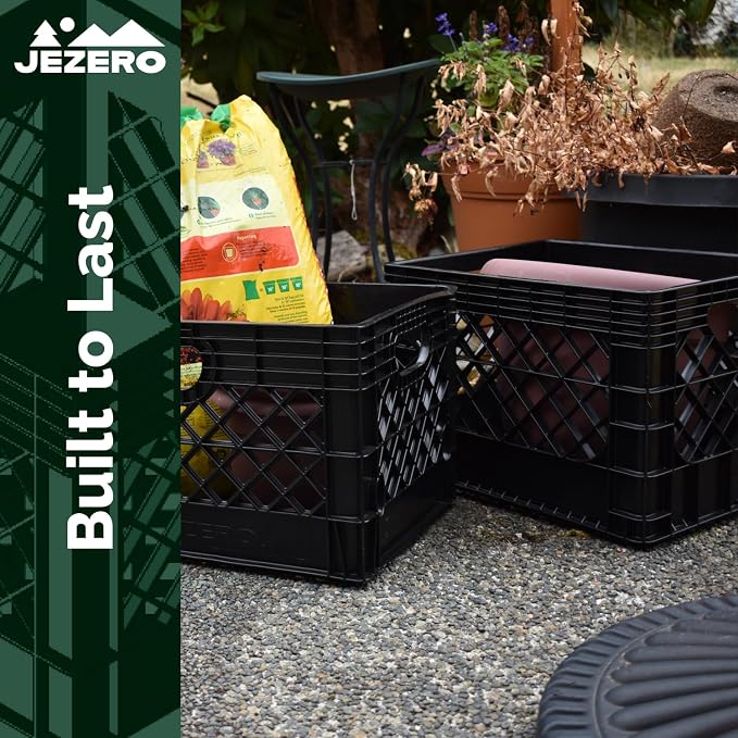JEZERO 20 Quart 3-Pack Heavy Duty Plastic Crate | Stackable Multi-Purpose Storage Bin for Garage, Home, Office, Groceries, Outdoor, Camping & Kayaking | Black Utility Tote, 17" x 13" x 11"