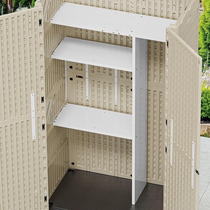 YITAHOME 60 Cuft Metal Storage Shed Shelf, Space-Saving Waterproof Shelf for Vertical Storage Sheds,Waterproof for Garden, Patio, Garage, Easy Assembly,45.6" L X 13.2" W X 69" H, White