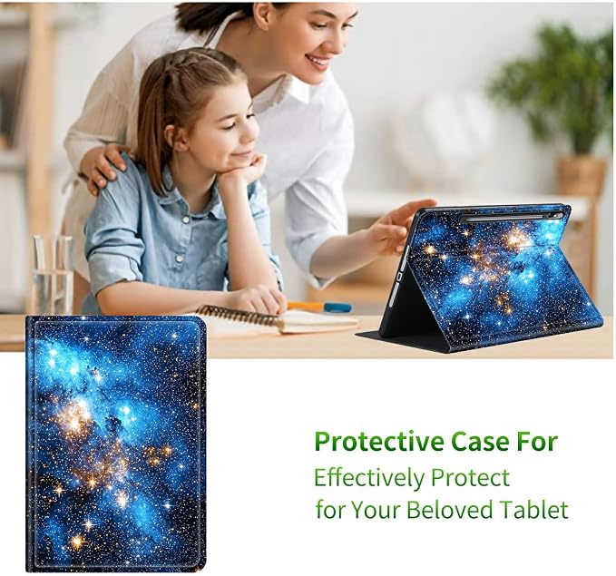 for Samsung Galaxy Tab S6 Lite 10.4 Inch 2024/2022/2020 Case | Slim Leather Smart Cover with Multi-Angle Anti-Slip Stand [Auto Wake/Sleep] Shell for Women Men, Blue Galaxy