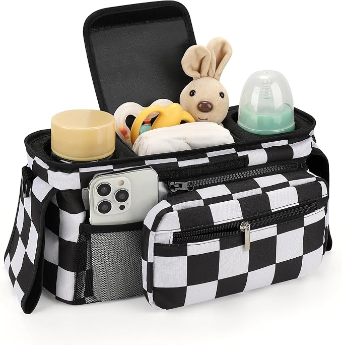 Accmor Universal Stroller Organizer with Insulated Cup Holder Detachable Phone Bag and Shoulder Strap,Stroller Bag Caddy Organizer for Uppababy, Baby Jogger, Britax Strollers