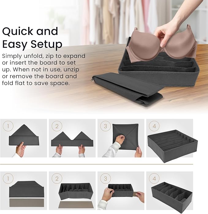 Reli. Sock Organizer (14 Pack) | 132 Cell Underwear Organizer | Gray | Drawer Dividers for Underwear, Sock, Tie, Bras, Clothing, Baby Clothes | Foldable Fabric Storage Bins for Drawer, Closet