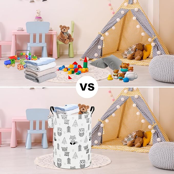 Storage Bin Foldable Nursery Organizer Basket Owl Animal | Foldable with Waterproof PE Coating Organizer Bin for Kids Boys and Girls,Office,Bedroom,Clothes