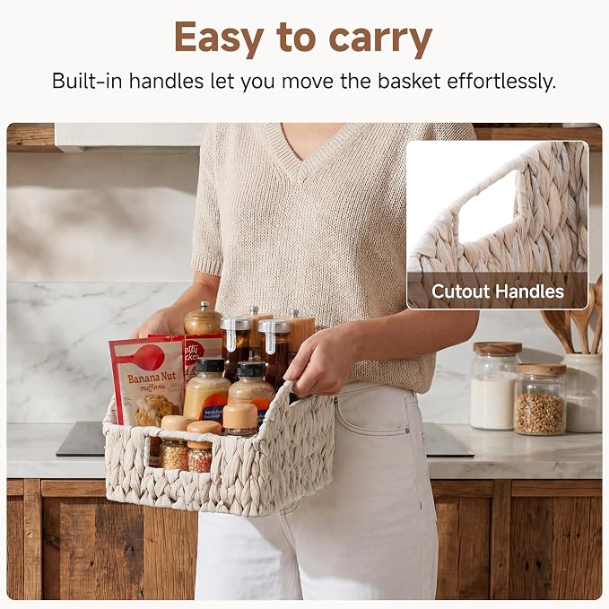 StorageWorks Pantry Baskets for Organizing, White Wicker Baskets, 2-Pack | Water Hyacinth Pantry Baskets for Organizing, Wicker Baskets with Handles, Woven Baskets for Pantry Storage, White Baskets
