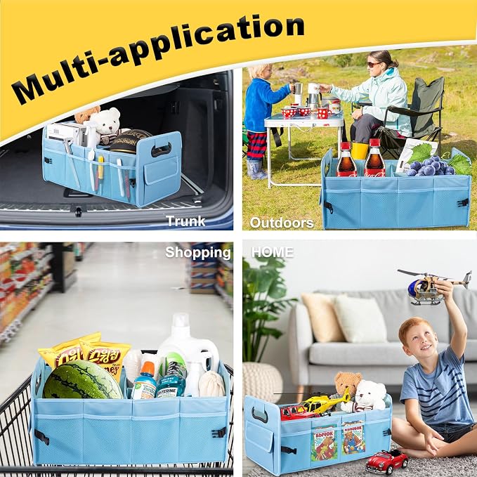 Car Trunk Organizer, Collapsible Car Organizers and Storage Light Blue | Sturdy, Large Capacity, Clean Decor, Multi Compartment Container Box, Adjustable Car Accessories for SUV Sedan Truck