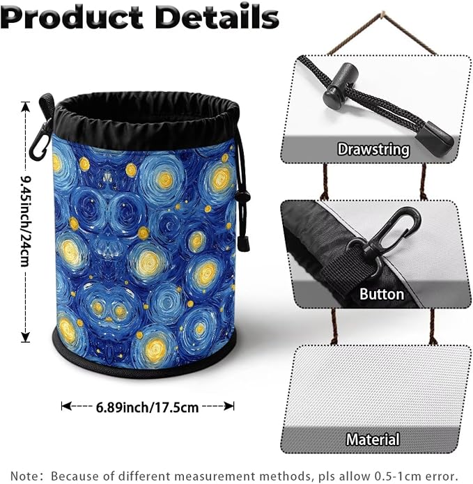 Moon Star Clothespin Bag with Drawstring Closure, Laundry Peg Organizer Pouch with Multi-Hanging Loop, Portable Storage for Clips, Perfect for Drying Rack, Camping, Home