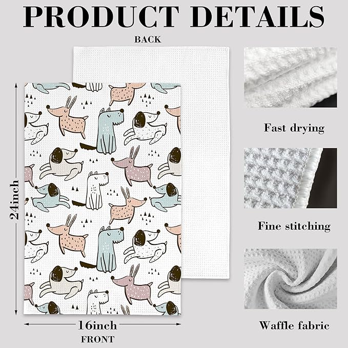 Cute Dogs Dog Hand Towels,Set of 2 Absorbent Bath Towel Kitchen Dish Towel Home Gym Hotel Bathroom Decor,16x24 Inches