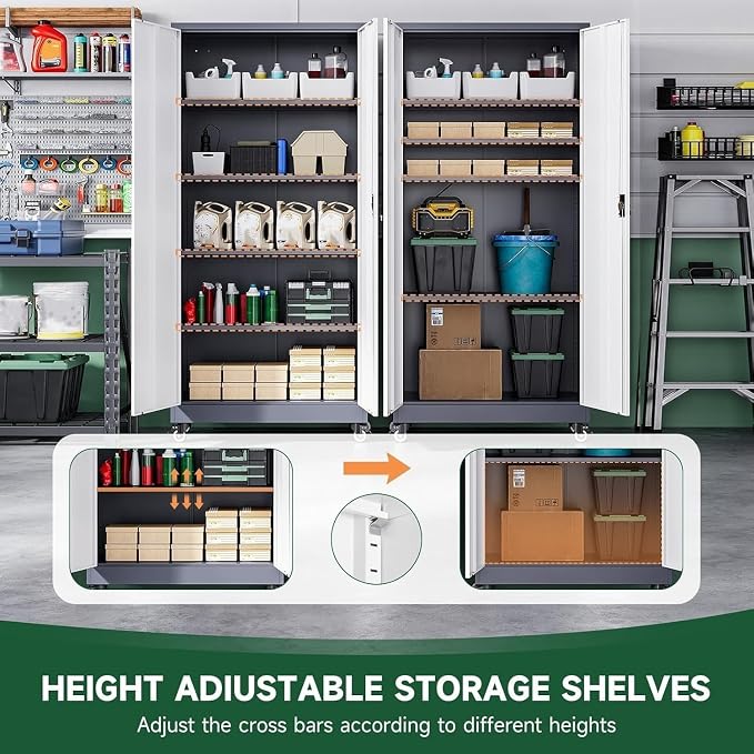 Metal Garage Storage Cabinets with Lock Door and Adjustable Shelves, Steel Tool Cabinets for Home,Office,Warehouse Organisieren (Grey White, 75" H)
