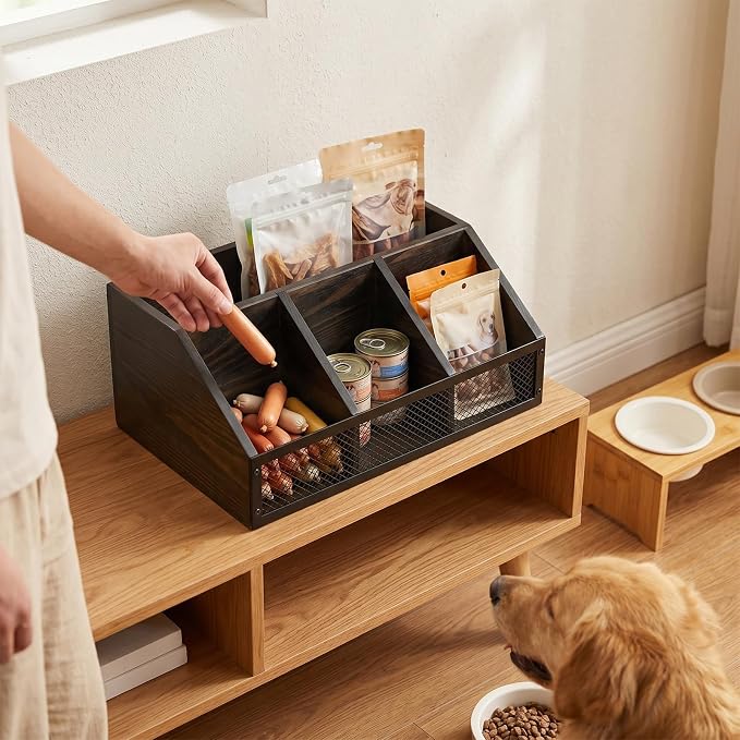 Pethiy Dog Treat Organizer for Countertop, Wooden Pet Treat Storage Box,Wooden Grid Snack Storage Box Trapezoid Dog Snack Holder for Training Treats,cat Treat jar Desktop Treat bar