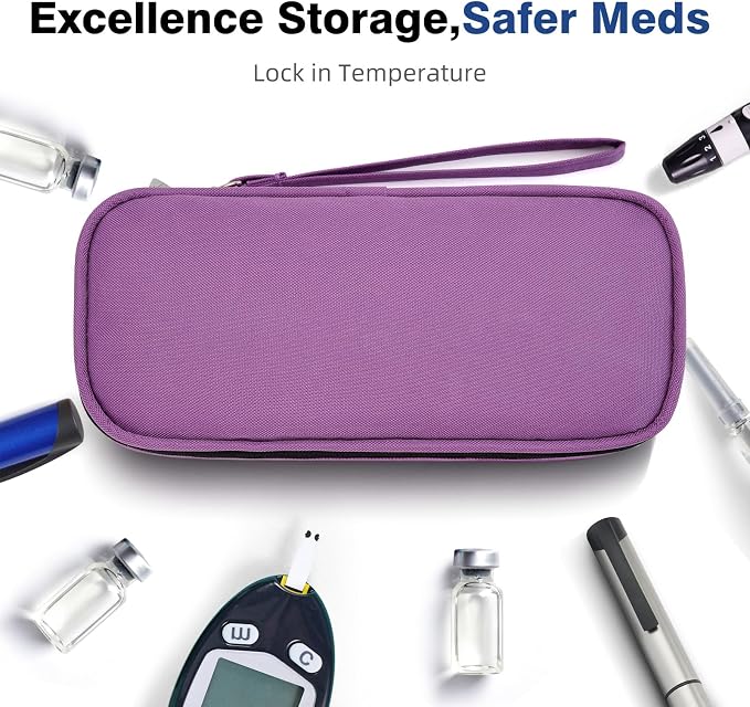 apollo walker Insulin Cooler Travel Case with Ice Packs and Insulation | TSA Approved Includes 2 x 90g ice packs for 9-hour cooling insulin pens & syringes for Diabetics to Carry (Purple)