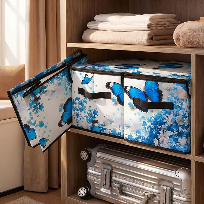 Stackable Storage Bins with Lids,Closet Organizers Fabric Box for Home and Office,Blanket Clothes Organizers,Under Bed Storage Containers 3 Pack