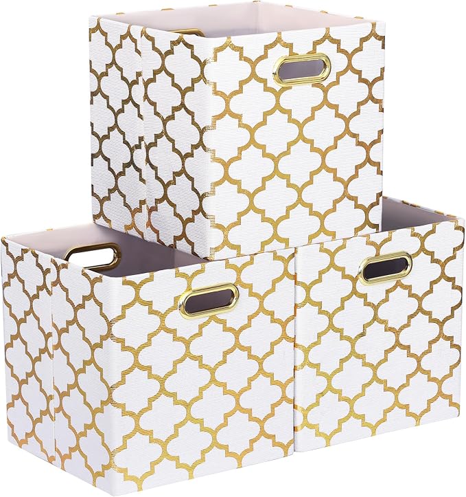 13x13x13 Storage Cube Bins, Collapsible Storage Bins Fabric Storage Cubes Organizer Baskets Box Drawers for Shelves, Closet, Wardrobe, Bookshelf, Cabinet, 3 Pack, White, AG40001-02