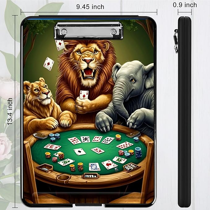 Elephant Lion A4 Clipboard with Storage Pen Holder, Clipboards Organizer Nursing Clipboard Foldable File Folder Plastic Clipboard Folio Clip Board for Office Students Classroom Doctor