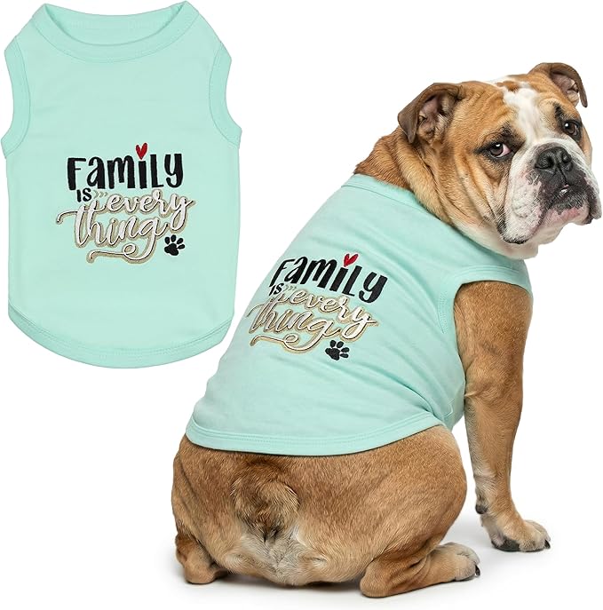 Parisian Pet Dog Shirt – 100% Cotton Shirts for Large Dogs – Blue Sleeveless Pet Clothes – Lightweight and Breathable Dog Apparel – Family is Everything Dogs Clothes - Stretchy Pet T Shirts