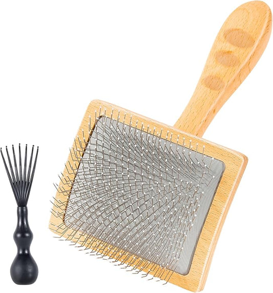 Large Slicker Brush for Dogs & Cats, Professional Dog Grooming Brushes for Poodles & Doodles, Long Pins Natural Beech Wood Ergonomic Handle Remove Tangles, Knots and Mats