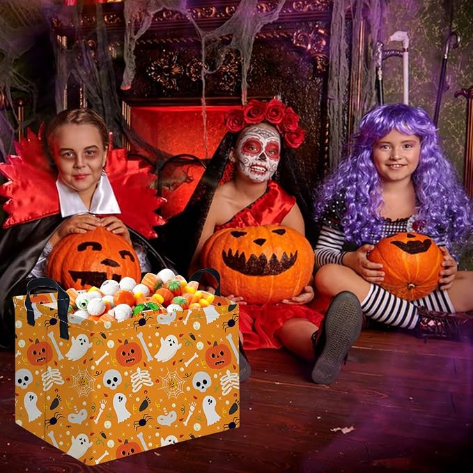 Rectangular Halloween Basket,Trick or Treat Basket for Boys and Girls,Waterproof collapsible storage box,Halloween Decor,Gift box(Pumpkin Halloween)