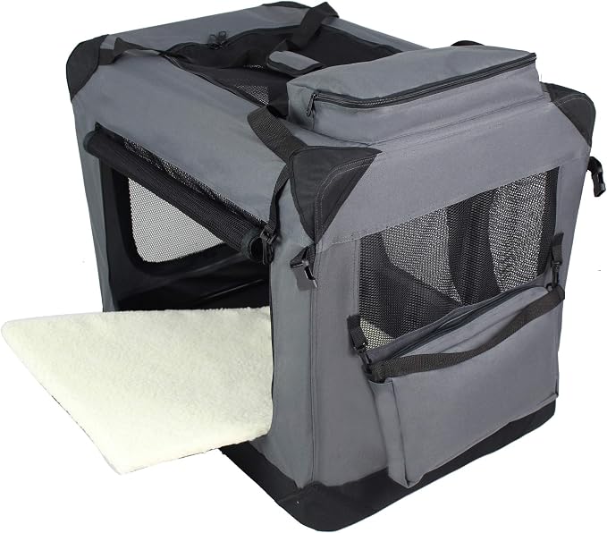 EliteField 3-Door Soft Dog Crate with Bed & Carrying Bag (2-Year Warranty) | 3 Mesh Doors, Steel Frame, Removable & Washable Crate Cover and Bed Cover, Storage Pockets, Indoor/Outdoor, Foldable