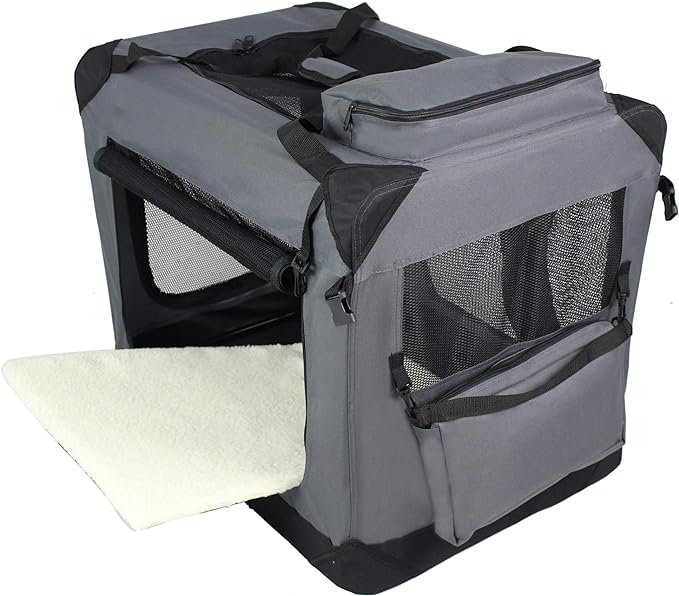 EliteField 3-Door Soft Dog Crate with Bed & Carrying Bag (2-Year Warranty) | 3 Mesh Doors, Steel Frame, Removable & Washable Crate Cover and Bed Cover, Storage Pockets, Indoor/Outdoor, Foldable